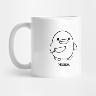 'Perish.' Funny Cute Duck with Knife Meme Design Mug